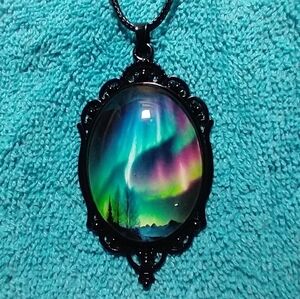 Colorful aurora Gothic necklace. Ignore the reflections in the pic.